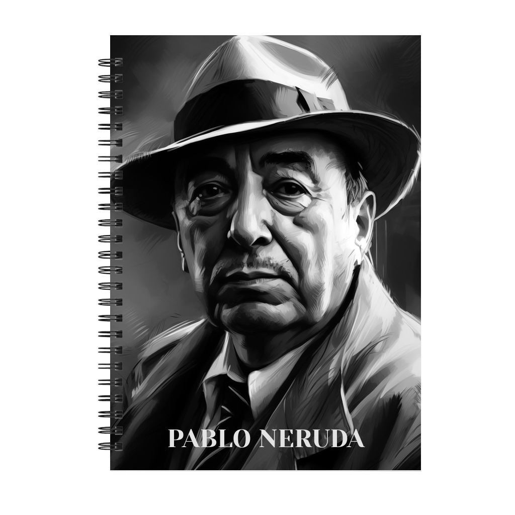 Pablo Neruda Notebook - Black Spiral